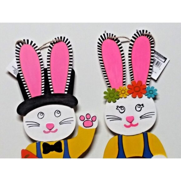 Bunny Rabbit Couple designer Inspired wall hanging 18" NWT Easter WHIMSICAL - Picture 3 of 8